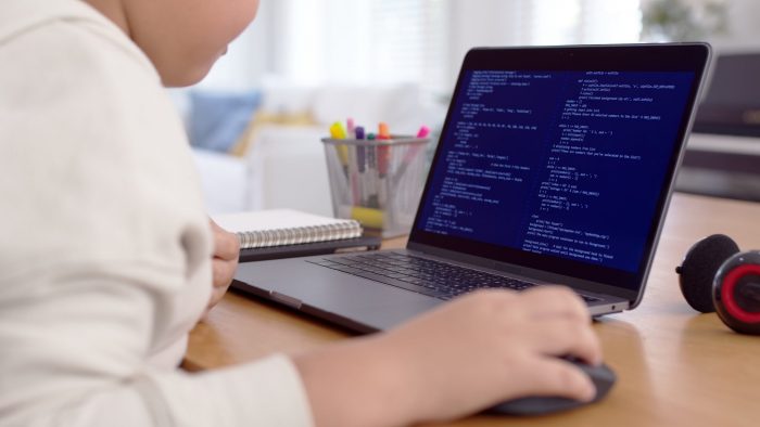 person on a laptop upskilling in digital skills and coding 