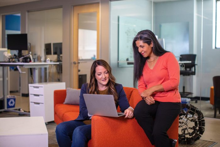 two women having an coaching discussion in the workplace 