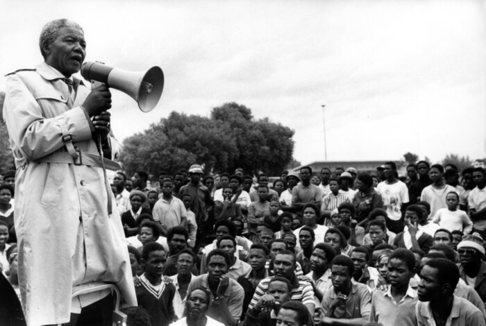 Nelson Mandela giving a speech